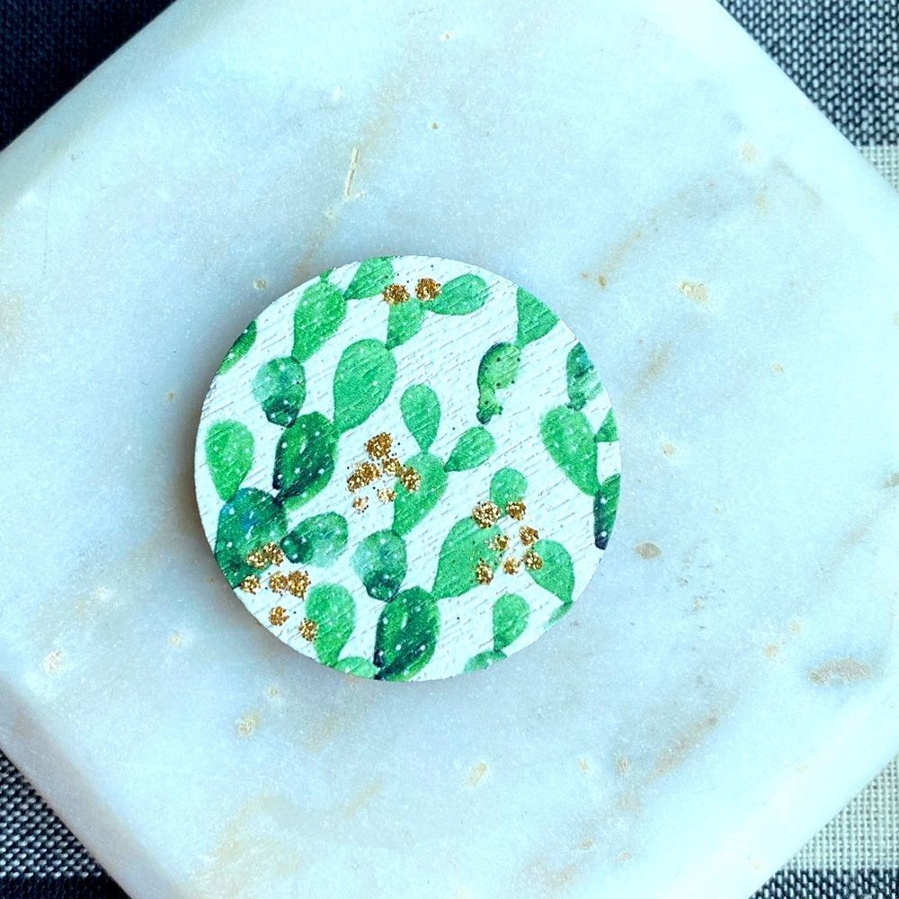 White Cactus Boho Western Gold Glitter Cell Phone Charm Art Deco Accessory Gift